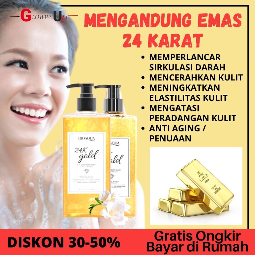 Sabun Mandi Cair - Pelembab Kulit Kering BIOAQUA 24K Gold Body Wash 400ml Shower Gel Perawatan Tubuh