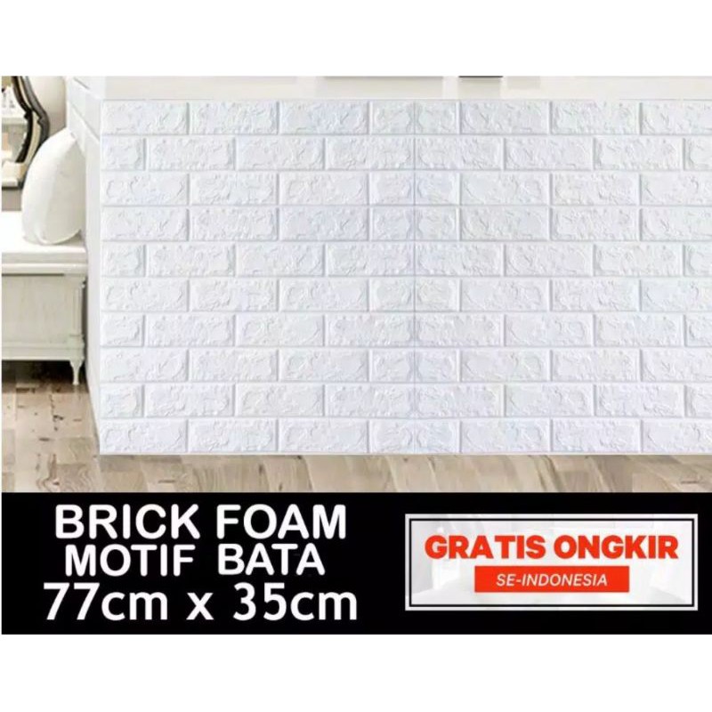 Wallpaper 3D Motif Bata Putih / BrickFoam Premium 70x38cm-5