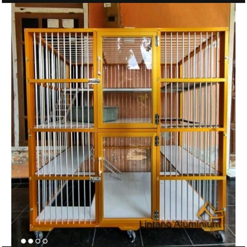 Kandang Kucing Alumunium 2 Tingkat Pintu Kaca