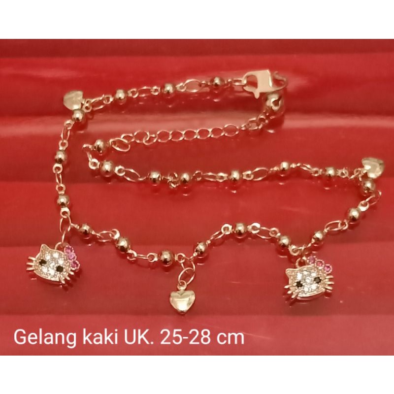 NCi691. Gelang kaki xuping wanita lapis emas dgn mata zircon model Hello Kitty