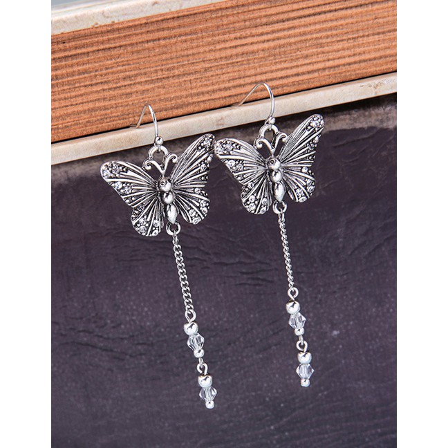 LRC Anting Gantung Fashion Silver Butterfly And Diamond Earrings F69673