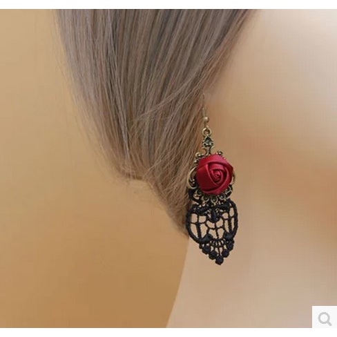 Pengadilan berongga renda mawar merah anting-anting alloy vintage bunga anting-anting EH0405 fashion