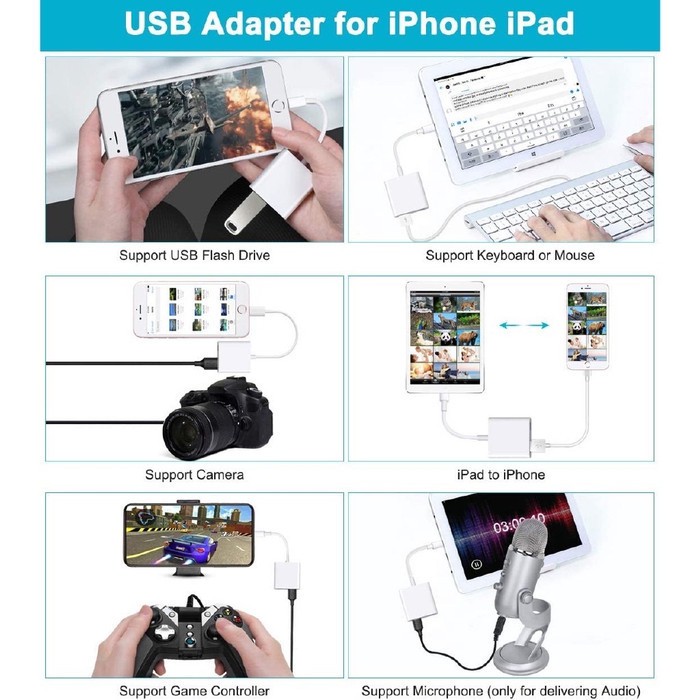 OTG Lightning to USB Camera Adapter SD TF OTG Reader Data Sync Charge