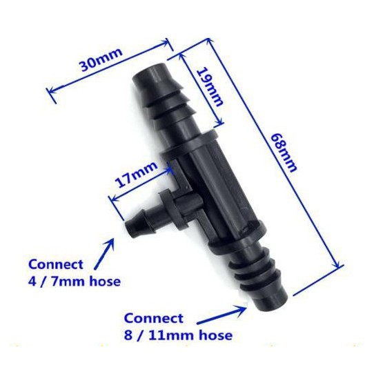 Connector Tee Konektor Cabang 8 x 11 mm ke 4 x 7 mm