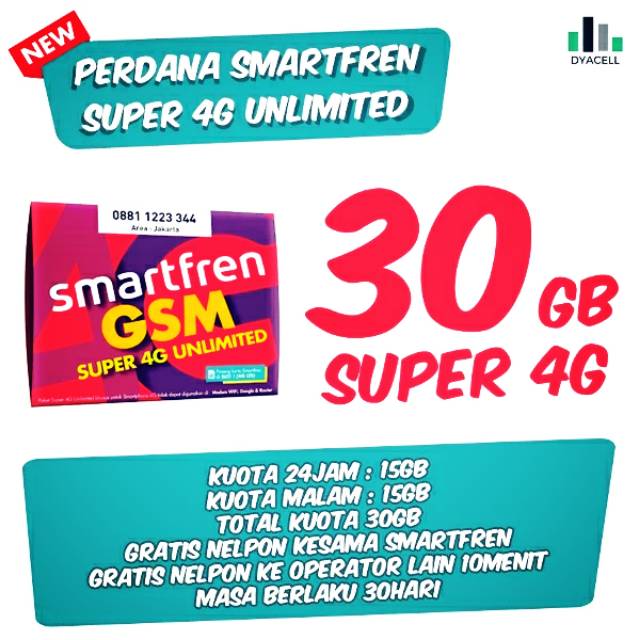 Kartu Perdana smartfren 4G LTE 30GB