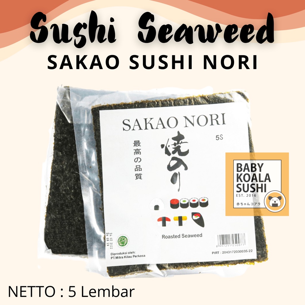 SAKAO Sushi Nori 5 S Halal │ Nori Grade C for Sushi Kimbab/ Gimbab │ Lembar Rumput Laut