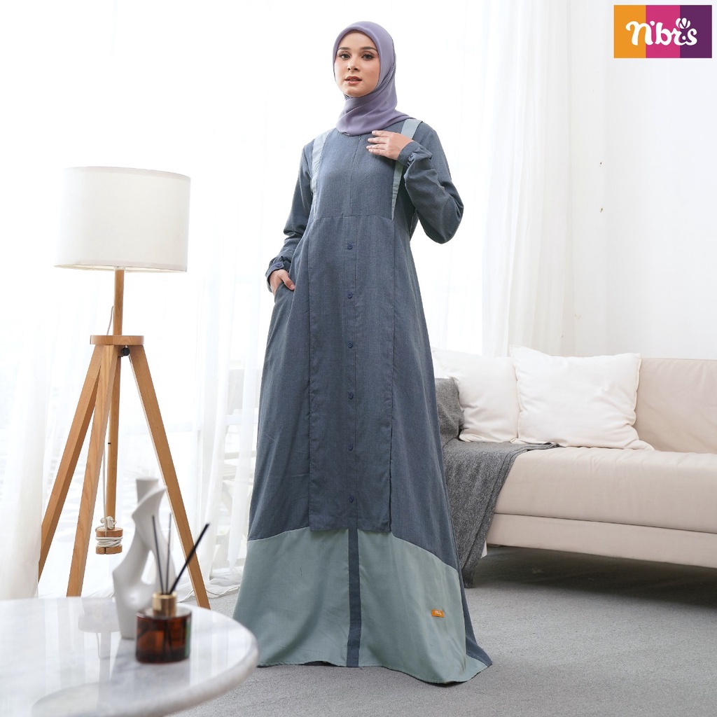 Nibras NS 79 Bahan Supernova Gamis Polos Kombinasi Dua Warna Simple dan Elegant