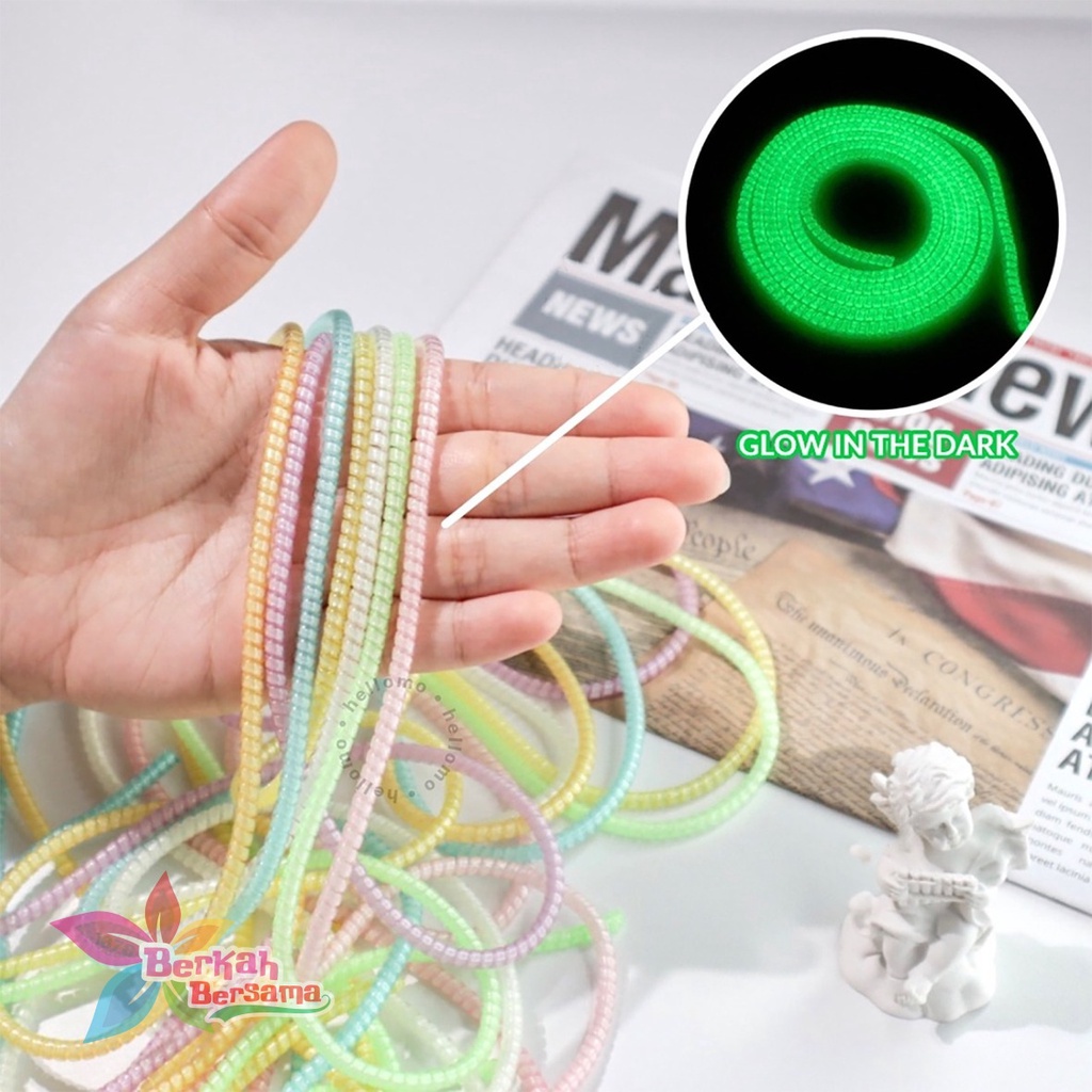 pelindung kabel Pelilit Kabel Hp Spiral Penggulung Cable Charger Casan hf handsfree glow in the dark bisa menyala BB6481