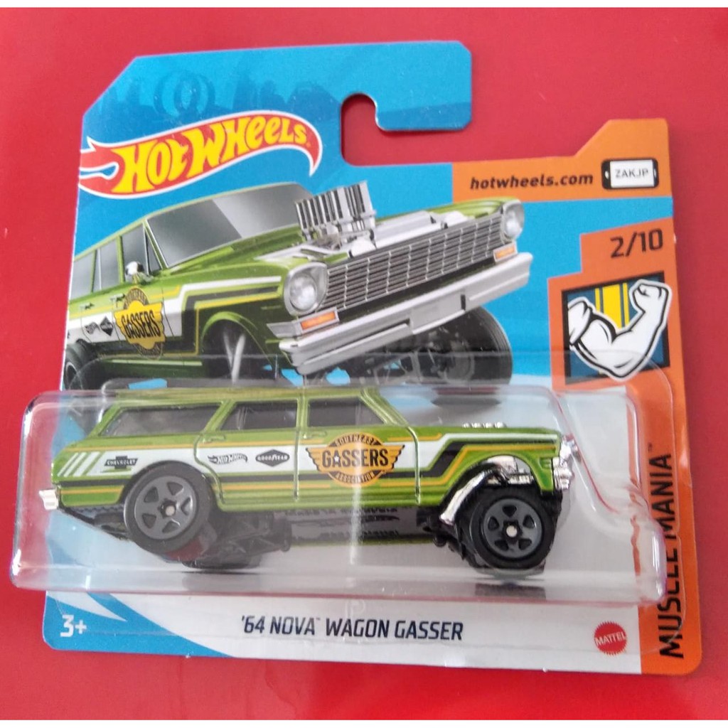 Diecast Hot Wheels 64 Nova Wagon Gasser HIJAU Muscle Mania Basic Short Card 2/10 HW Hotwheels Mainan