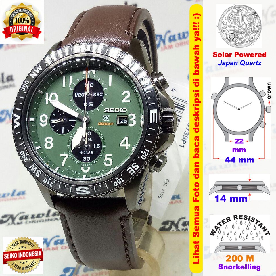 Seiko Prospex SSC739P1 Solar Chronograph Green - Jam Tangan Pria SSC739