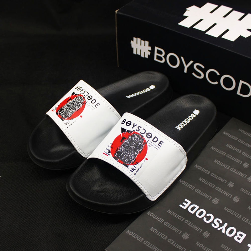 Sandal Selop Distro Pria Wanita Original BOYSCODE Japan Dragon Hitam Putih / Sandal Slop Pria / Sandal Slide Pria