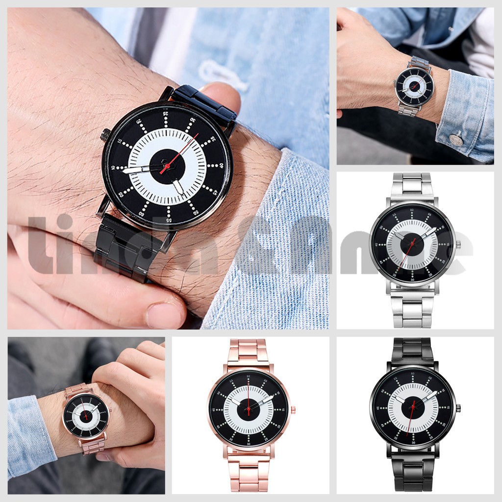 Jam Tangan Strap Stainless Steel Untuk Pria Quartz Analog Fashion Korean Style Import