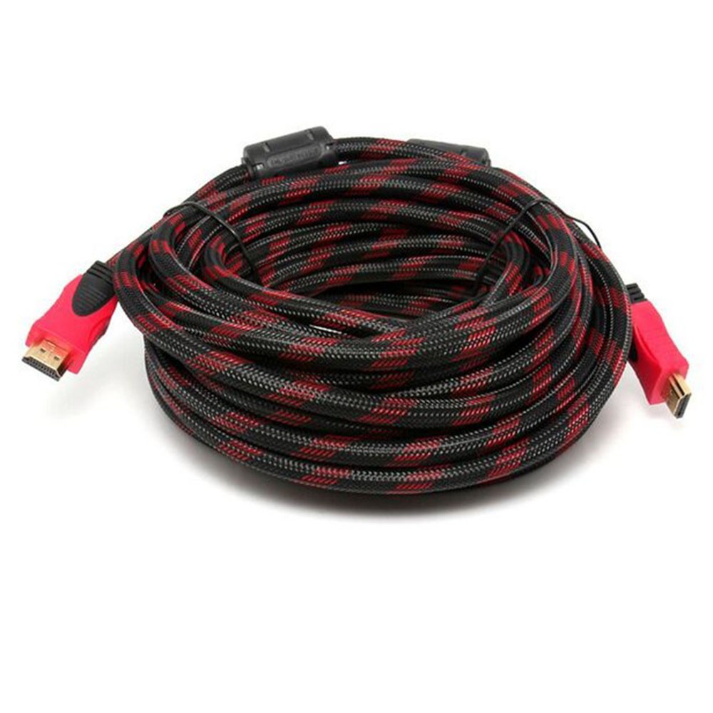 10m 15m Kabel hdmi Full HD Braided Nylon Serat Jaring / Flat Gold Plated Full HDmi 10 / 15 Meter