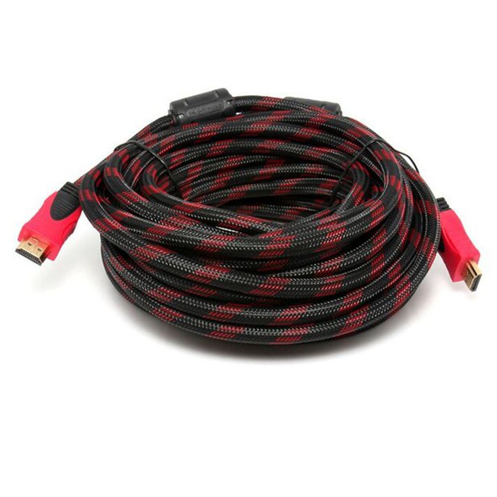 10m 15m Kabel HDTV Full HD Braided Nylon Serat Jaring / Flat Gold Plated Full HDmi 10 / 15 Meter