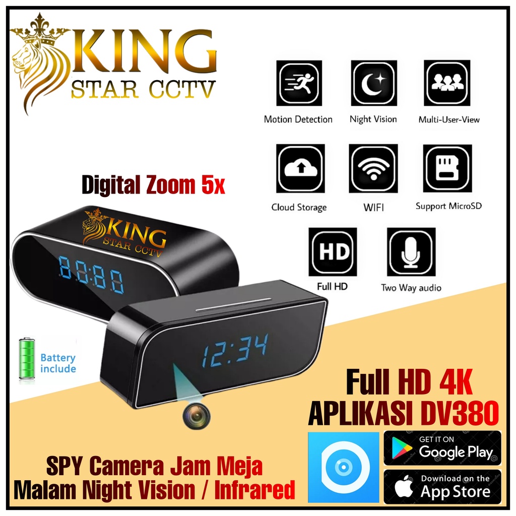 KAMERA PENGINTAI CCTV MINI SPY WIFI WIRELESS IP CAMERA CCTV JAM MEJA 1080P SENSOR GERAK ANDROID RESOLU 4K