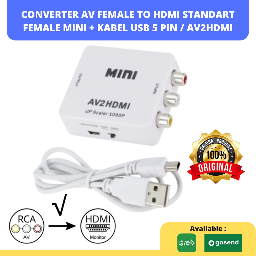 CONVERTER AV FEMALE TO HDMI STANDART FEMALE MINI + KABEL USB 5 PIN (AV2HDMI)