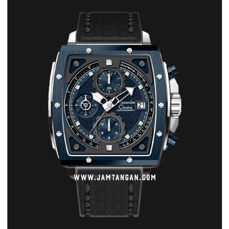 Alexandre Christie AC 6376 MC Chronograph Men Blue Dial Black Leather Strap