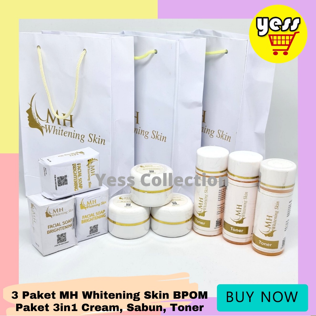 3 Paket MH Whitening Skin BPOM Paket 3in1 Cream, Sabun, Toner |  MH Whitening Cream Original