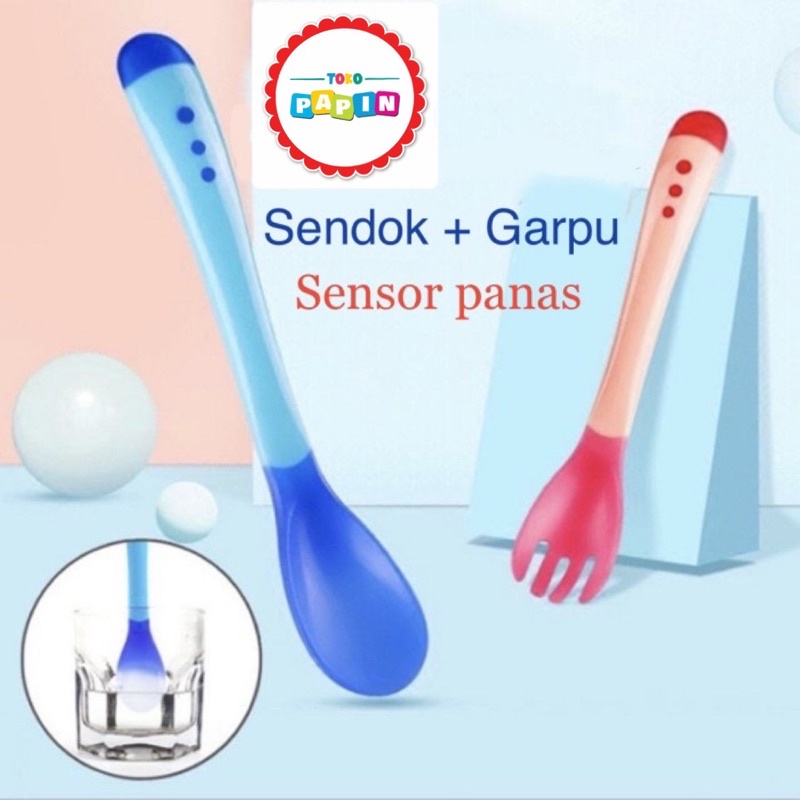 Sendok Garpu Makan Anak Bayi Sensor Panas Bahan Silicone Silikon Lembut Aman Lentur