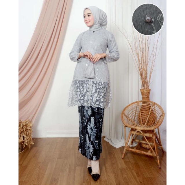 Permata Olshop / Kebaya Tunik Busui Kekinian / Kebaya Seragam Keluarga Tunik / Kebaya Brokat / Kebaya Busui / Wisuda / Setelan Kebaya Modern