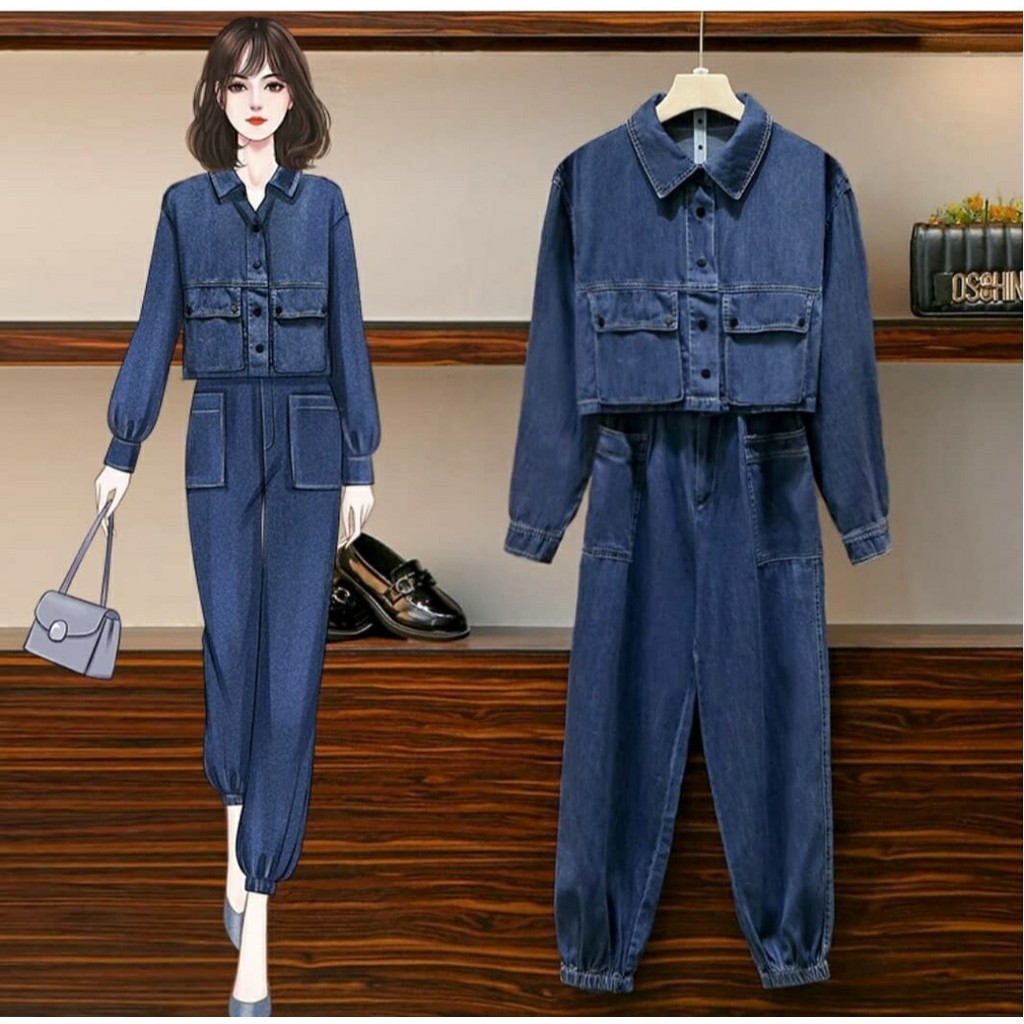 FWG - STELAN JEANS REMIA / SET / SETELAN WANITA / ONE SET WANITA / BAJU SETELAN