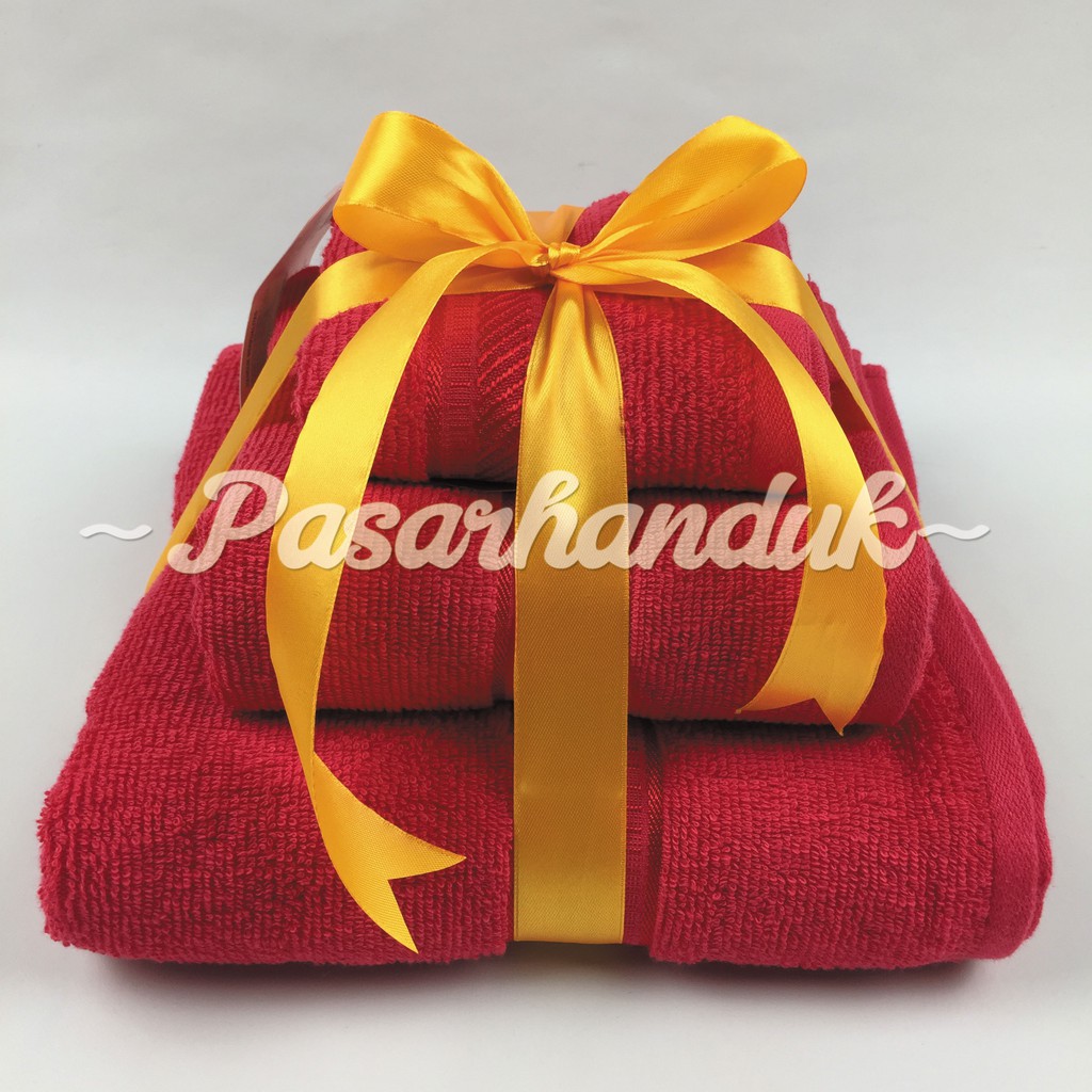 PH Paket 3 Pcs Handuk Mandi Dewasa Merah Putih [ 30x70 + 50x100 + 70x135 ]