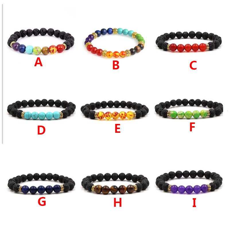 Gelang Yoga Batu Lava Stone Alami Hitam 7 chakra