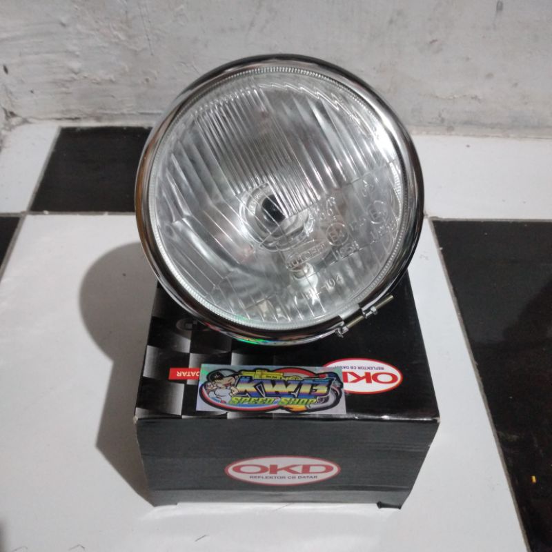 Lampu depan headlamp autopal h4 merk okd tebal bagus pnp cb gl mp tiger custom Reflektor Lampu Depan Motor CB Headlamp lampu jute pesek clasic classic klasik hitam crome