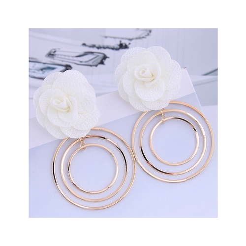 LRC Anting Tusuk Fashion Rose Flower Metal Circle Stud Earrings A63306