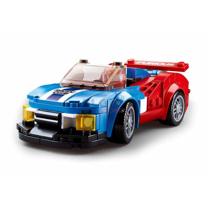 Sluban Bricks Mobil Balap Biru Merah Car Club Butterfly Block M38 B0633E Blue Red