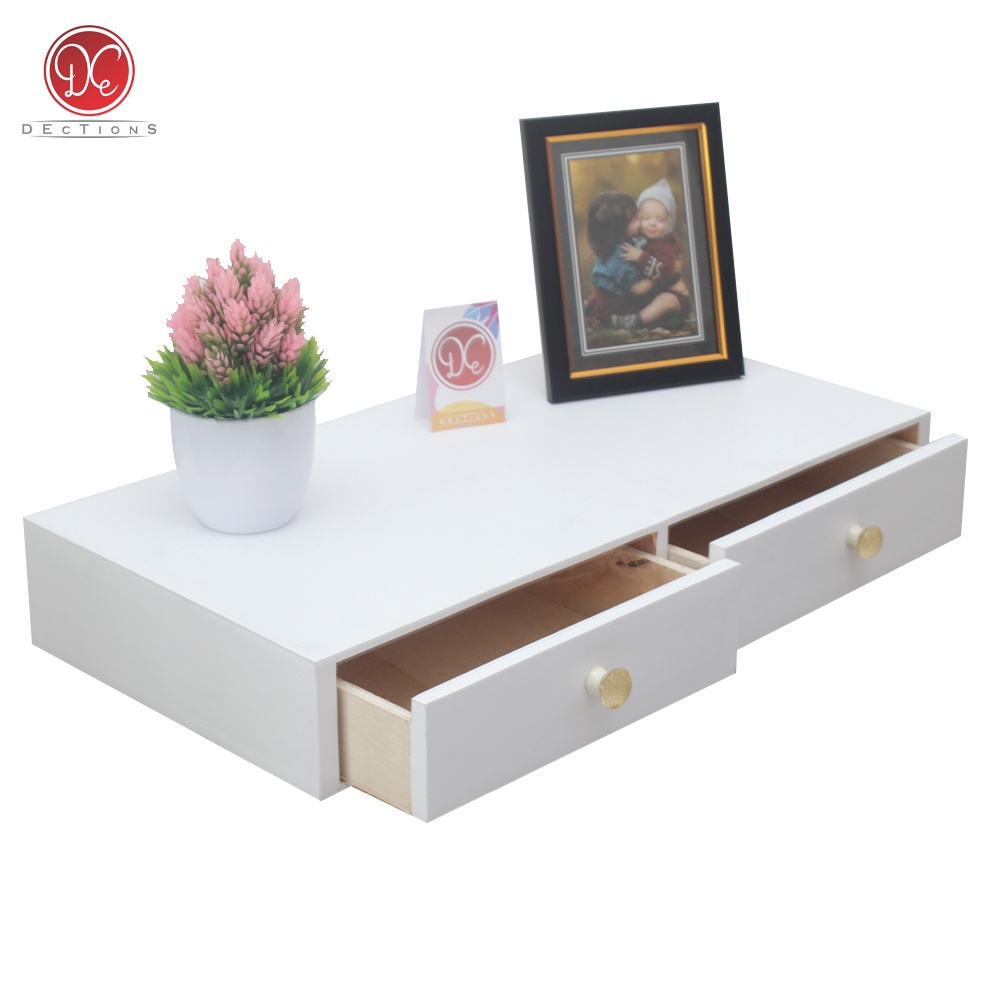 Dections Meja Minimalis/Meja Rias Kamar Tidur 60x30cm 2 Pintu Laci Tempel Dinding Gantung Aesthetic