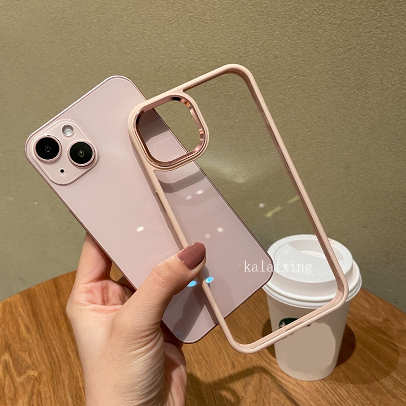 Hard Case Transparan Dengan Frame Metal &amp; Tombol Untuk iPhone 13 Pro Max 12 12Pro 11 ProMax Xs Max