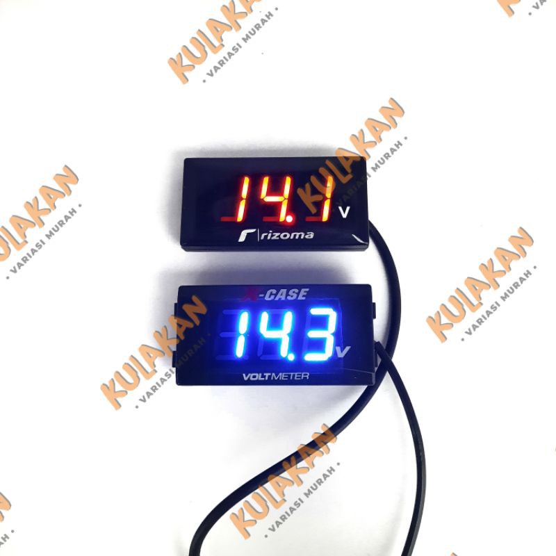 Voltmeter Aki Motor Slim Waterproof 12V Biru Merah