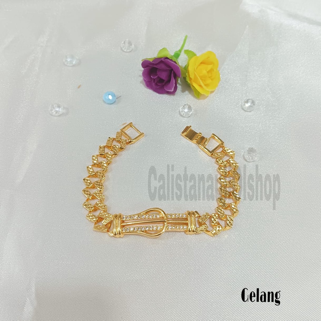 GELANG+CINCIN SISIK PLAT GESPER MANIS PERHIASAN EMAS  KOREA ANTI KARAT DAN ANTI LUNTUR