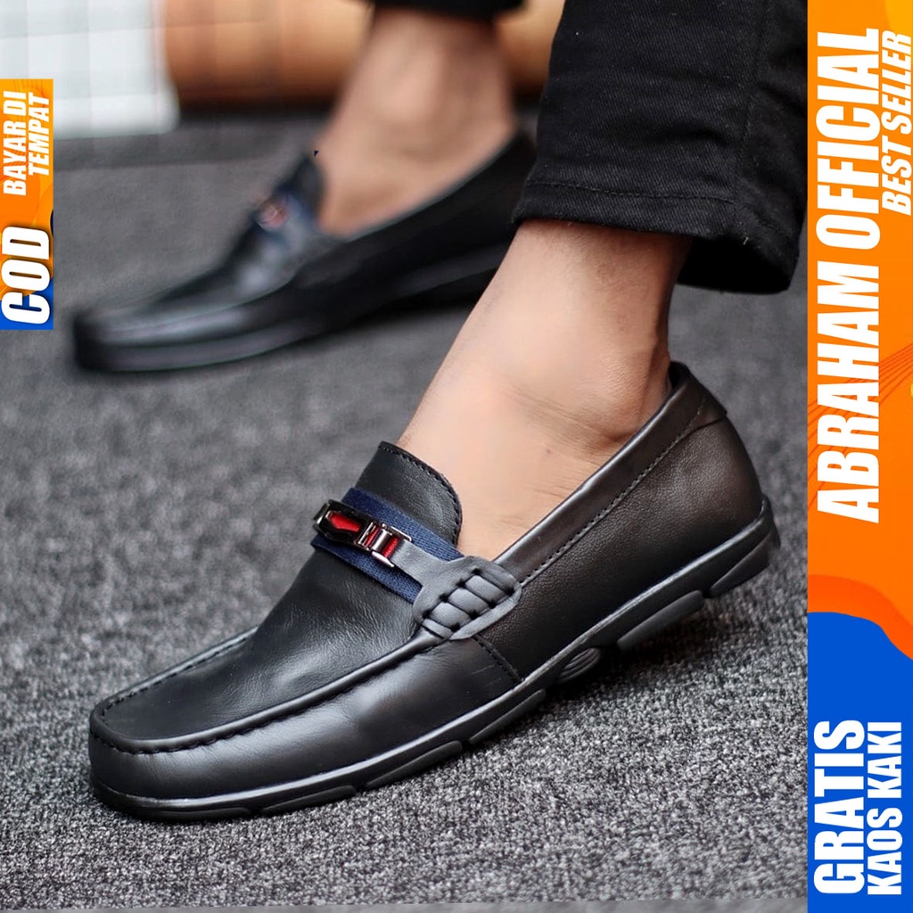 Abraham Onic - Sepatu Formal Pria Pantofel Kulit Asli Hitam