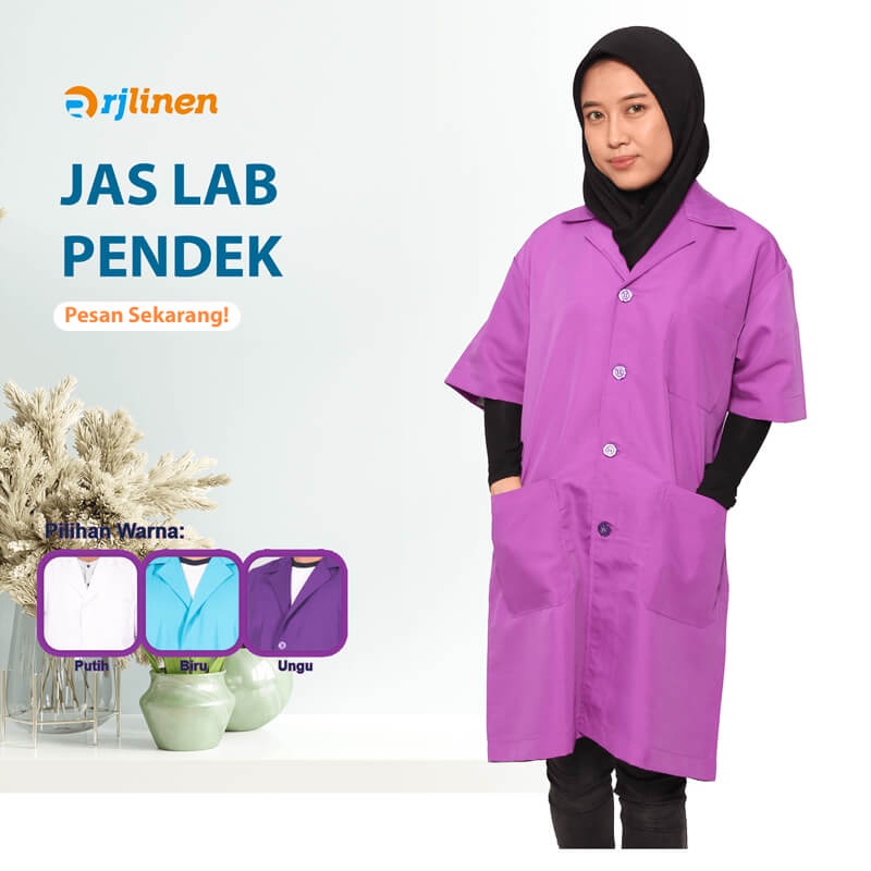 RJLINEN Jas Laboratorium Seragam Lab Baju Praktek Klinik Pria Wanita Lengan Pendek dan Panjang