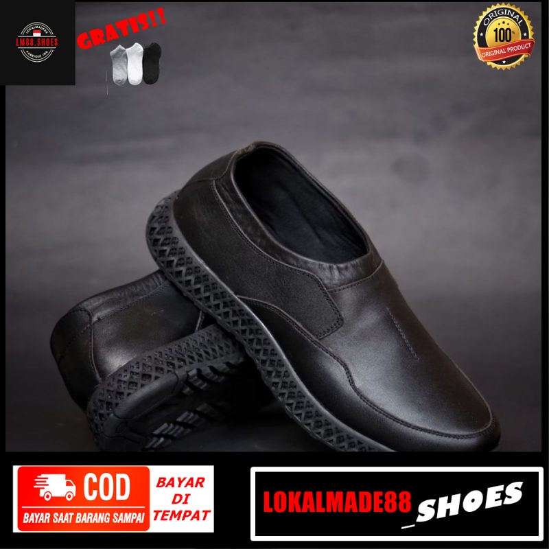 LM88 TONE BUSTONG KULIT - Sandal Sepatu Pria Tuutong Bustong Brongsong Semi Formal fullblack crocs