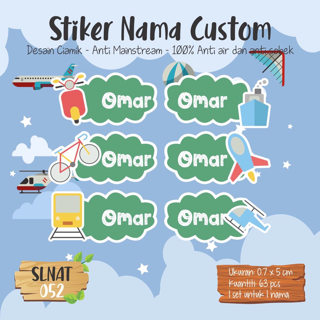 

Infinity Label Stiker Nama Anak Tas Sepatu Buku Sekolah Baju Botol SLNAT-052 Desain Anti Mainstream 2x4cm Waterproof 42pcs