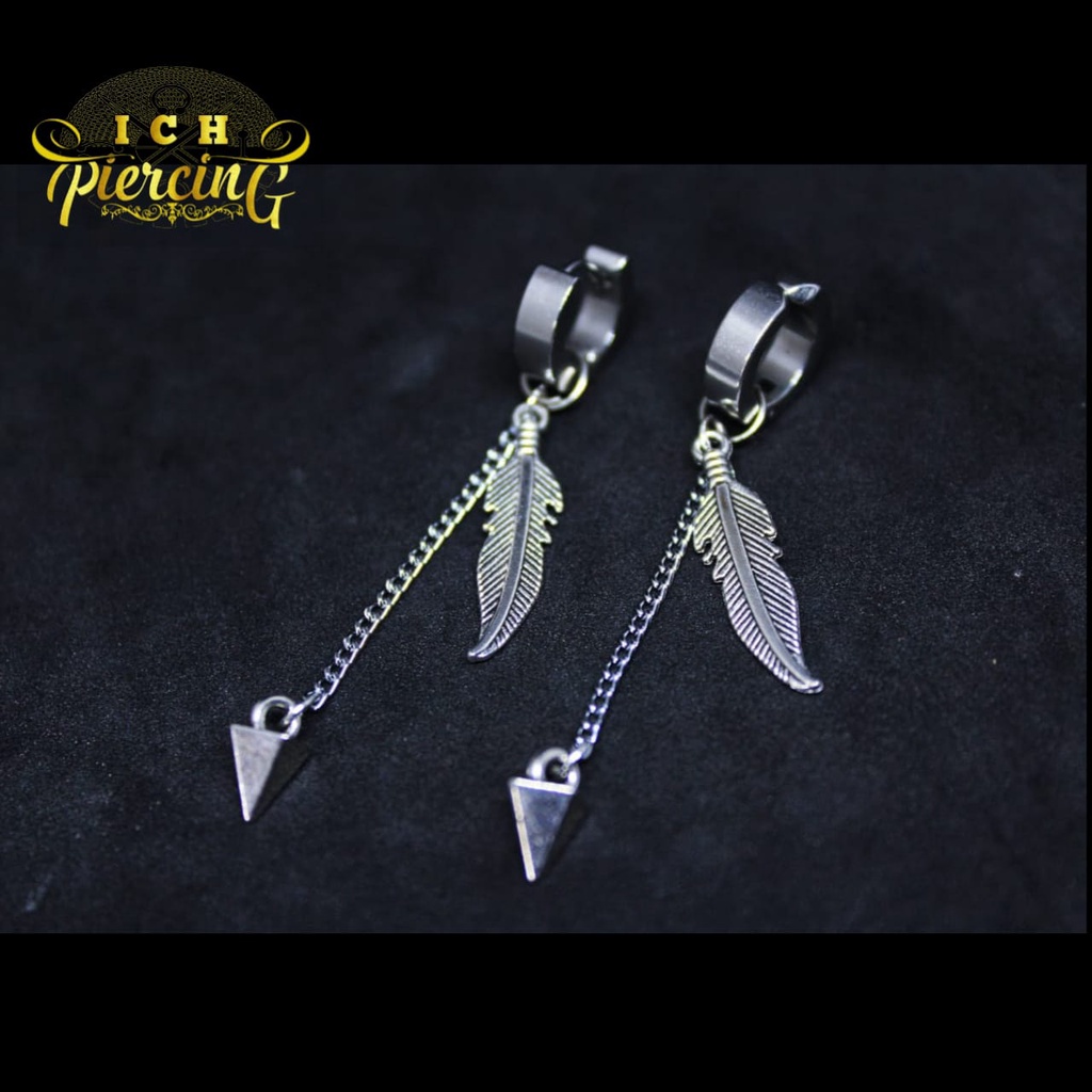 IP-CB anting tindik dan jepit model daun rantai bandul/ anting korea terbaru