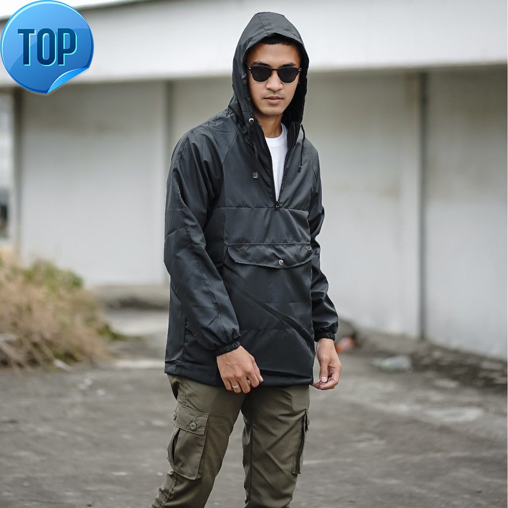 JAKET PRIA - JAKET CAGOULE POLOS BGSR - JAKET CAGOULE SIMPLE BLACK BGSR - JAKET KANTONG DORAEMON