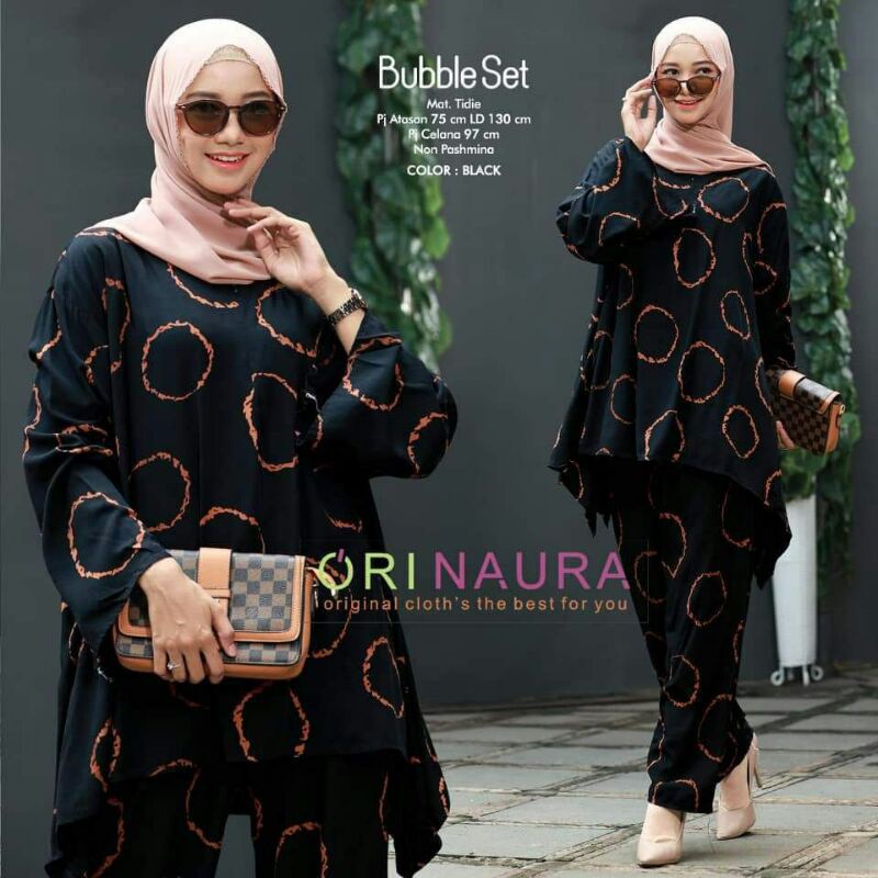 BAJU WANITA SETELAN TIE DIE DYE WAKA JUMBO SINTIA SET BUSUI ONE SET RAYON MOTIF KEKINIAN-CINCIN HITAM