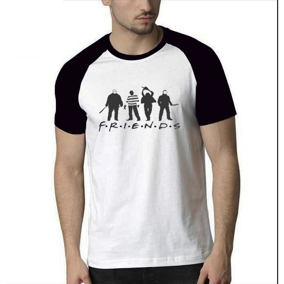 Kaos Raglan Pendek Hitam Putih Gambar &quot;Friends&quot;