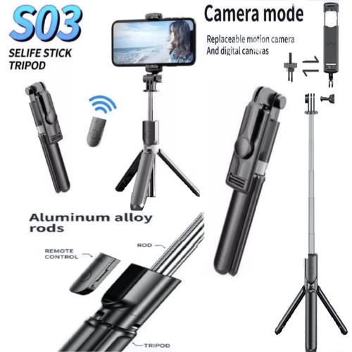 TONGSIS S03  LED BLUETOOTH TRIPOD 3IN1 SELFIE STICK BLUETOOTH REMOTE CONTROL