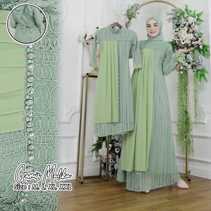 Raituolshop19 / Gamis Malika Couple Ibu dan Anak / Gamis Modern Couple / Gamis Brokat Malika Origina