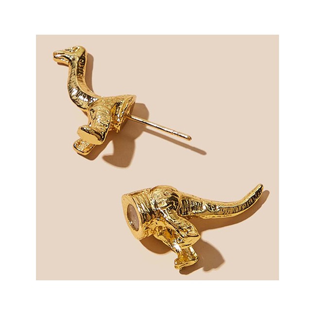 LRC Anting Tusuk Fashion Golden Pierced Dinosaur Shape Alloy Earrings K25113