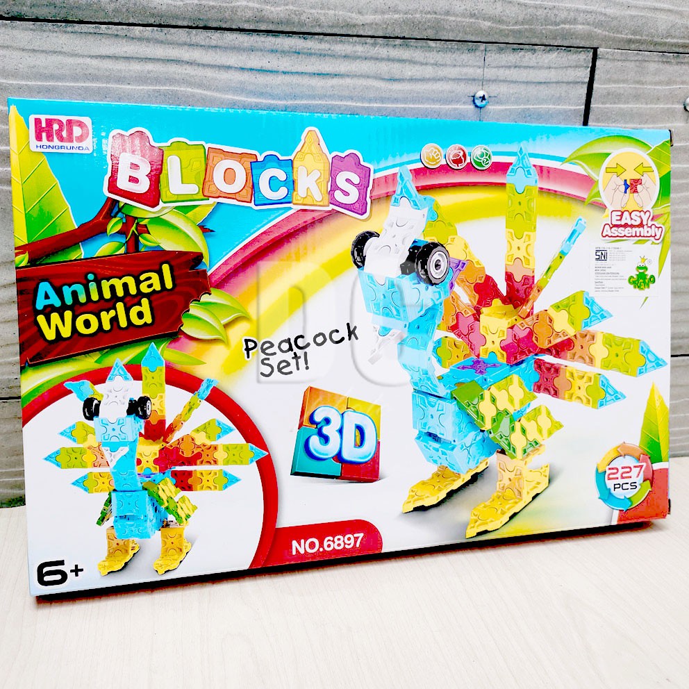 Mainan Edukasi Bongkar Pasang DIY Animal World 3D Peacock Set Funny Bricks Block Merak