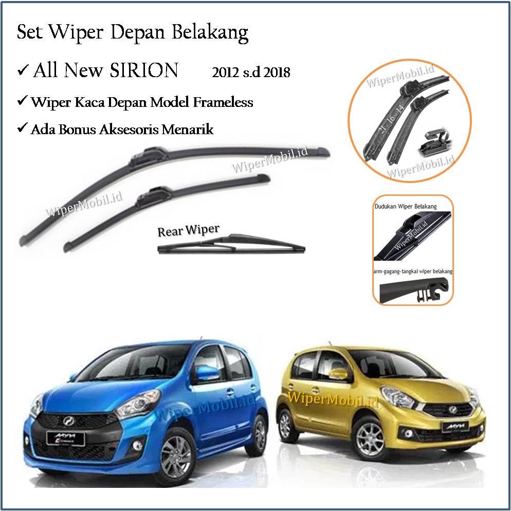 Wiper Frameless Kaca Depan Belakang Daihatsu New Sirion 2012 2013 2014 2015 2016 2017 2018