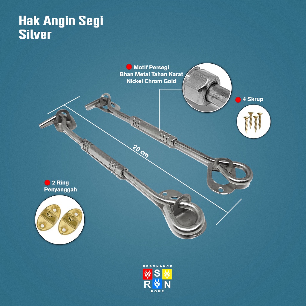 Hak Angin Segi Silver 20cm / WIndow Hook Resonance Home