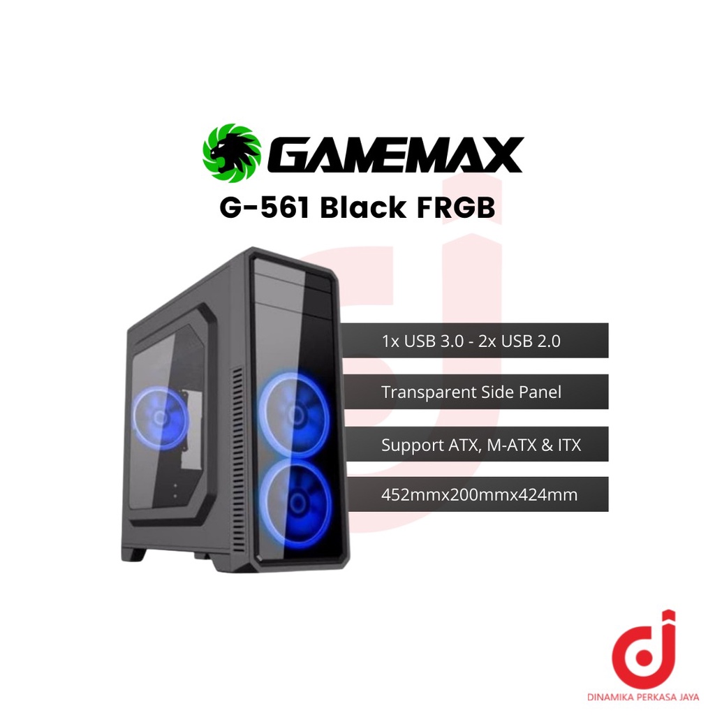 Casing Gamemax G561 BLACK 3 Fan | CASE ATX – MATX