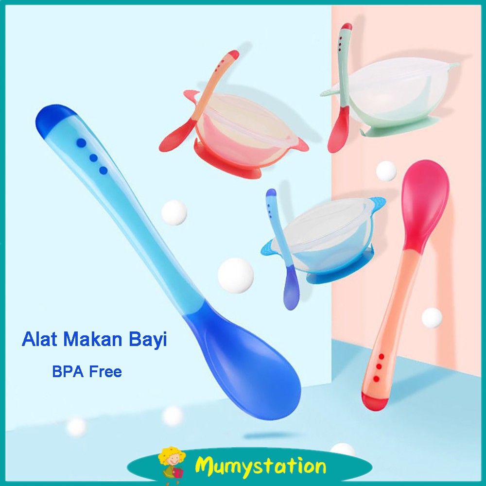 Mumystation  Mangkok sendok garpu bayi /mangkuk bayi silikon anti tumpah/alat mankan bayi